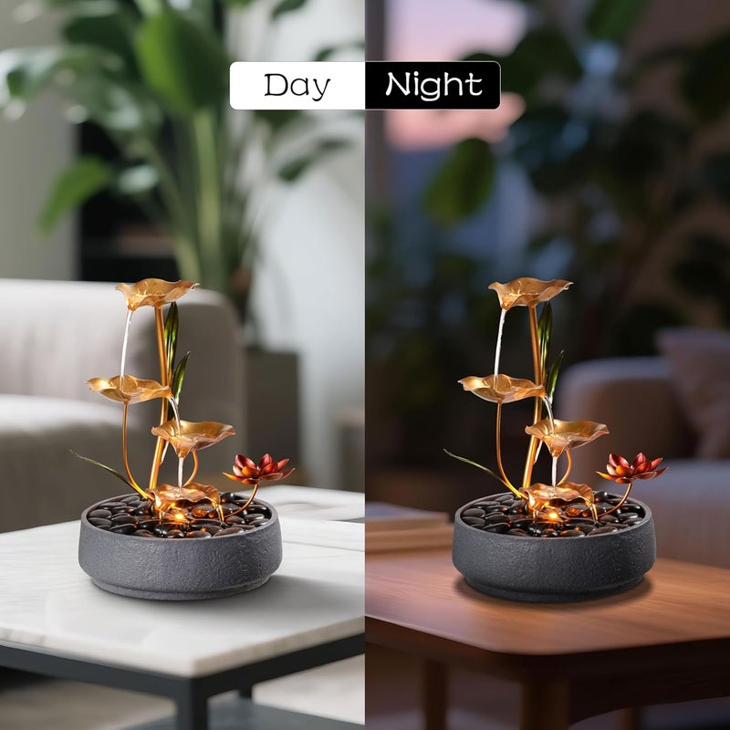 Haobos Indoor Tabletop Fountain Exquisite Meditation Desk Water Fountain Decorative Zen,4-Tier Lotus Desk Fountain,Home/Office Decor Housewarming Gift for Mom（23154） - Image 5